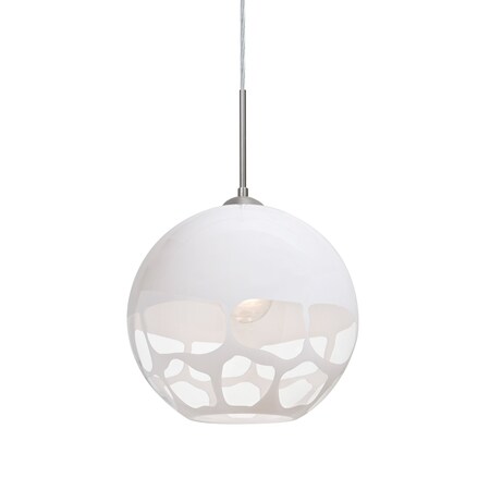 Besa Lighting Rocky Cord Pendant, White, Satin Nickel Finish, 1x9W LED 1JT-ROCKYWH-LED-SN